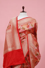 Red Katan Silk Banarasi Saree with Gold Zari Meenakari work