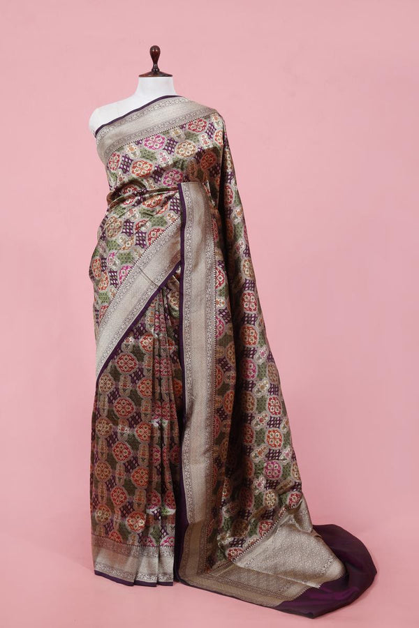 Banarasi Silk Saree, Banarasi saree, silk saree, Purple saree, handwoven saree, saree for wedding