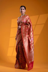 Banarasi Silk Saree, Banarasi saree, silk saree, red  saree, wedding saree, party wear saree​