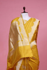 Yellow Handloom Banarasi Katan Silk Saree with Floral Border