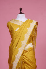 Yellow Handloom Banarasi Katan Silk Saree with Floral Border