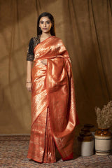 Orange Banarasi Katan Silk Saree with Pichwai Motif