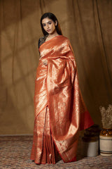 Orange Banarasi Katan Silk Saree with Pichwai Motif