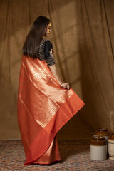 Orange Banarasi Katan Silk Saree with Pichwai Motif