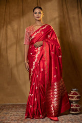 Banarasi Silk Saree, Banarasi saree, silk saree, Red saree, handloom saree saree, kadhwa woven saree