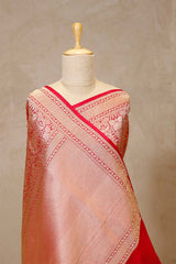 Red Brocade Banarasi Katan Silk Saree with Gold Zari Border