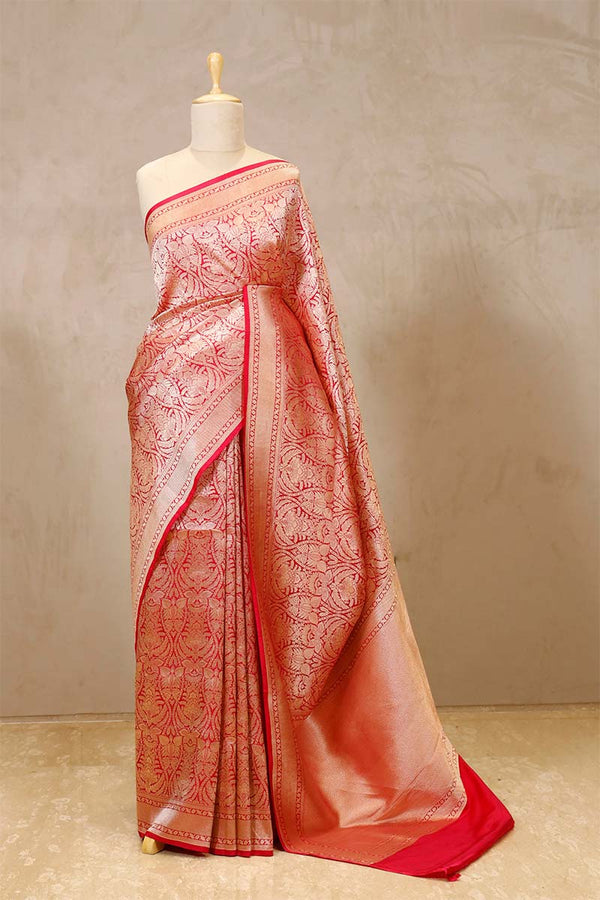 red saree, Banarasi Silk Saree, Banarasi saree, pure silk saree, wedding saree, party wear saree​