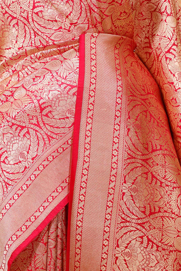 Red Brocade Banarasi Katan Silk Saree with Gold Zari Border