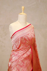 Red Brocade Banarasi Katan Silk Saree with Gold Zari Border