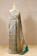 green saree, Banarasi Silk Saree, Banarasi saree, pure silk saree, wedding saree, party wear saree​