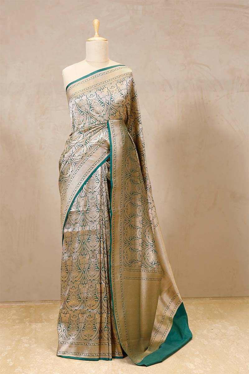 green saree, Banarasi Silk Saree, Banarasi saree, pure silk saree, wedding saree, party wear saree​