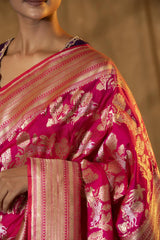 Pink Banarasi Katan Silk Saree with Shikargah Motifs