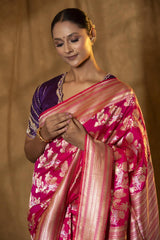 Pink Banarasi Katan Silk Saree with Shikargah Motifs