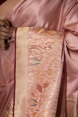 Nude Pink Satin Silk Banarasi Saree with Meenakari Border