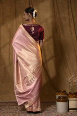 Nude Pink Satin Silk Banarasi Saree with Meenakari Border