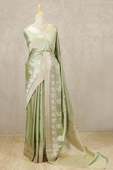 Banarasi Silk Saree, Banarasi saree, silk saree, sage green saree, wedding saree, party wear saree​