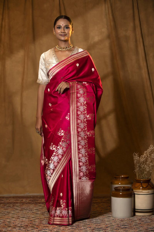 Banarasi Silk Saree, Banarasi saree, silk saree, pink saree, wedding saree, party wear saree​