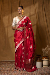 Banarasi Silk Saree, Banarasi saree, silk saree, red saree, wedding saree, party wear saree​