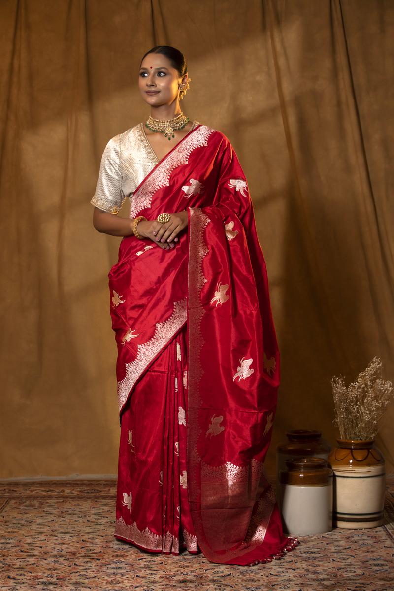 Banarasi Silk Saree, Banarasi saree, silk saree, red saree, wedding saree, party wear saree​