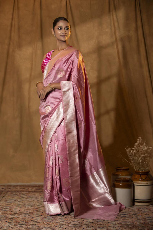 Banarasi Silk Saree, Banarasi saree, silk saree, mauve saree, wedding saree, party wear saree​