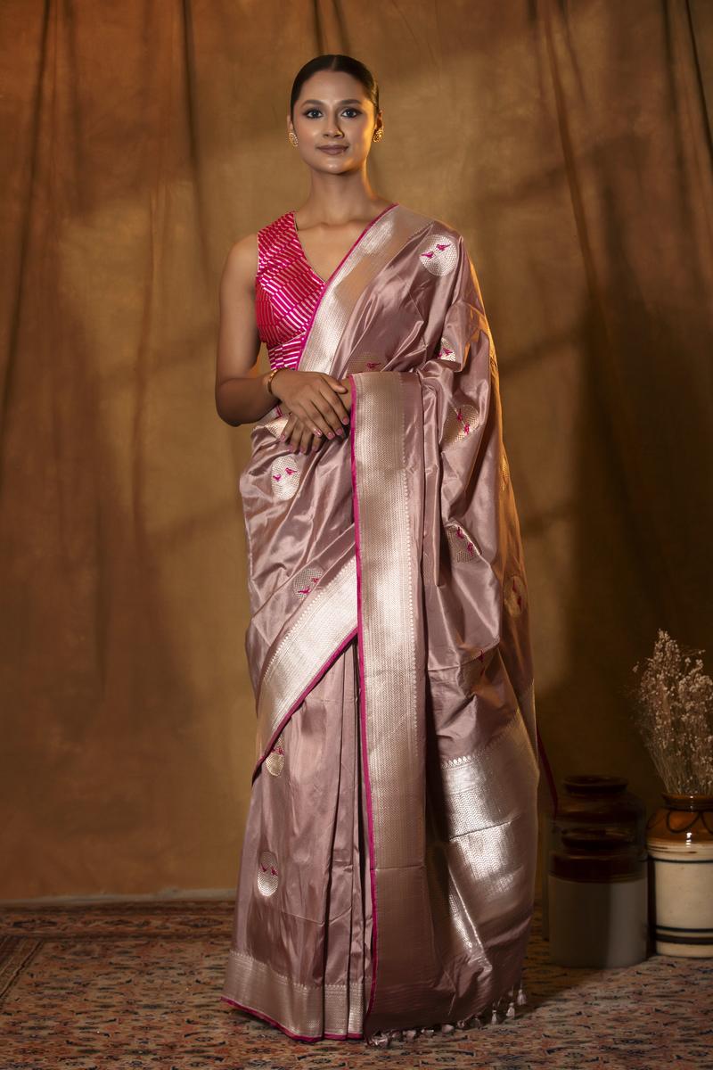 Banarasi Silk Saree, Banarasi saree, silk saree, Mauve saree, wedding saree, party wear saree​