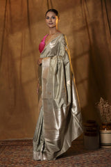 Banarasi Silk Saree, Banarasi saree, silk saree, Grey saree, wedding saree, party wear saree​