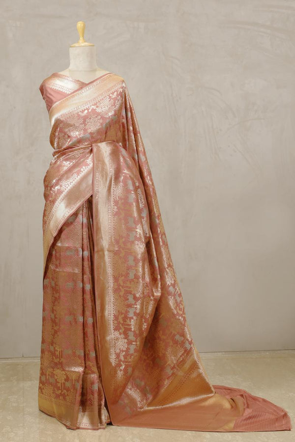 Banarasi Silk Saree, Banarasi saree, silk saree, peach saree, wedding saree, party wear saree​