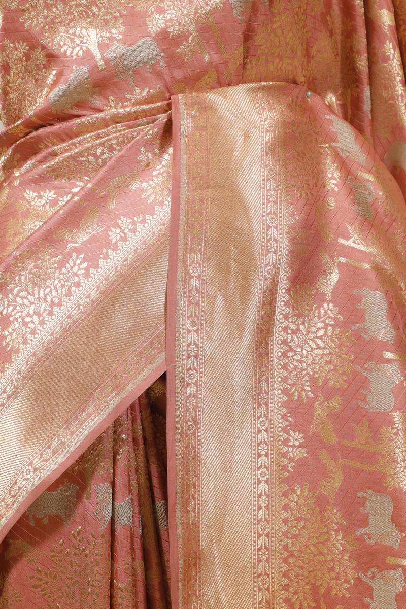 Peach Banarasi Katan Silk Saree with Floral Pichwai Motifs