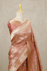 Peach Banarasi Katan Silk Saree with Floral Pichwai Motifs