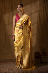 Banarasi Silk Saree, Banarasi saree, silk saree, yellow saree, wedding saree, party wear saree​