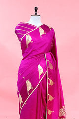 Pink Handloom Banarasi Silk Saree with Gayatri Mantra Pallu