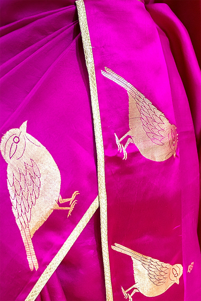 Pink Handloom Banarasi Silk Saree with Gayatri Mantra Pallu