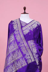 Purple Handloom Satin Silk Banarasi Saree with Tree Motifs