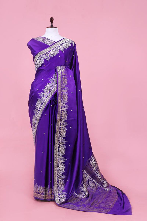 Banarasi Silk Saree, Banarasi saree, silk saree, purple saree, wedding saree, party wear saree​