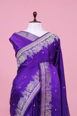 Purple Handloom Satin Silk Banarasi Saree with Tree Motifs