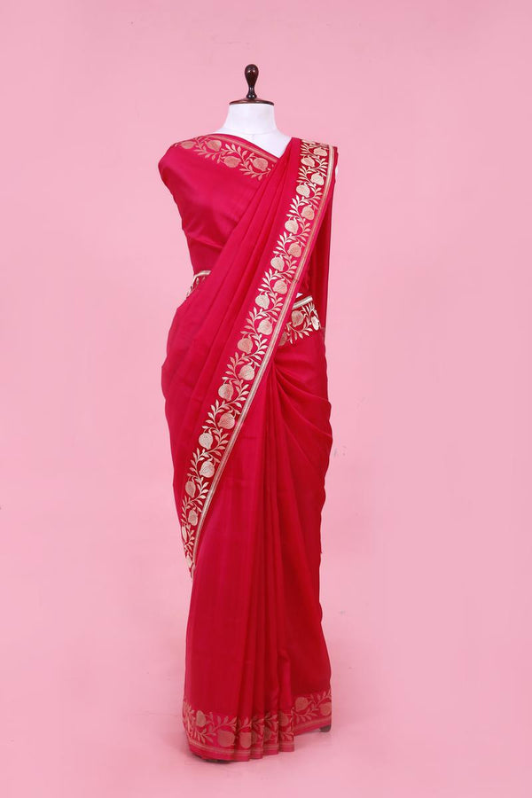 Banarasi Silk Saree, Banarasi saree, silk saree, Magenta pink saree, wedding saree, party wear saree​