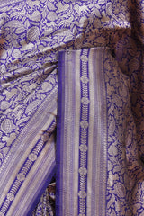 Navy Blue Handloom Banarasi Saree with Shikargah Zari Woven