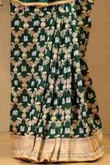 Bottle Green Handloom Katan Silk Banarasi Saree with Gaja and Mayur Motifs