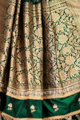 Bottle Green Handloom Katan Silk Banarasi Saree with Gaja and Mayur Motifs