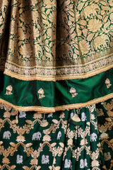 Bottle Green Handloom Katan Silk Banarasi Saree with Gaja and Mayur Motifs