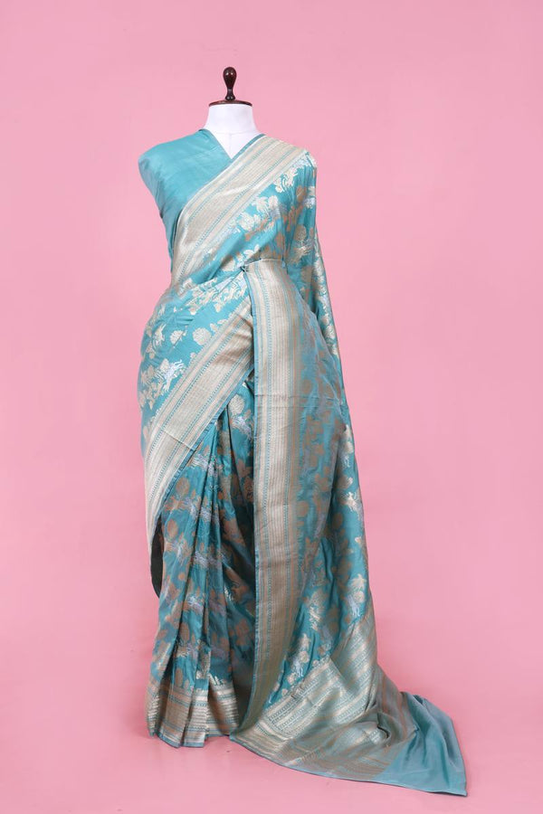 Banarasi Silk Saree, Banarasi saree, silk saree, sky blue saree, wedding saree, party wear saree​