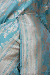 Sky Blue Handloom Katan Silk Banarasi Saree with Shikargah Zari Work