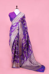 Purple Handloom Katan Silk Banarasi Saree with Shikargah Zari work