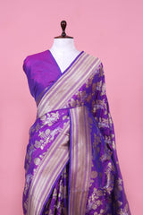 Purple Handloom Katan Silk Banarasi Saree with Shikargah Zari work