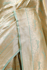 Pistachio Green Handloom Katan Silk Banarasi Saree with Shikargah Brocade Work