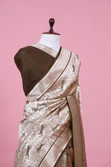 Brown Handloom Katan Silk Banarasi Saree with Shikargah Brocade Work