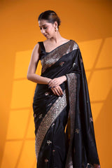 Black Handloom Katan Silk Banarasi Saree with Ustra Pakshi Motifs