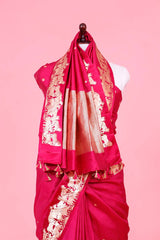 Pink Handloom Banarasi Puna Silk Saree with Gokul Motifs