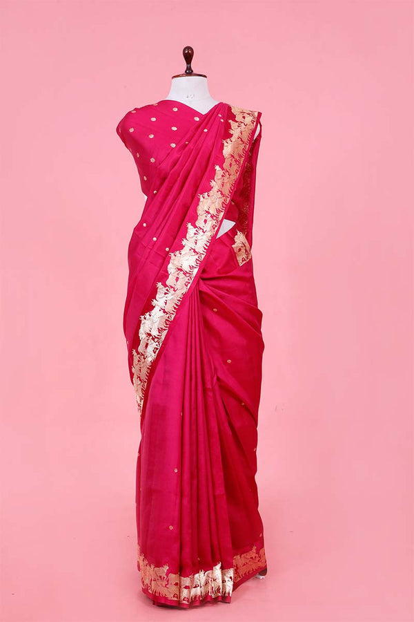 Pink Handloom Banarasi Puna Silk Saree with Gokul Motifs