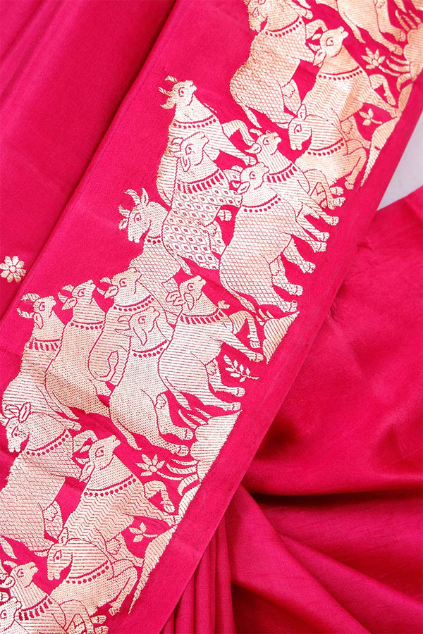 Pink Handloom Banarasi Puna Silk Saree with Gokul Motifs